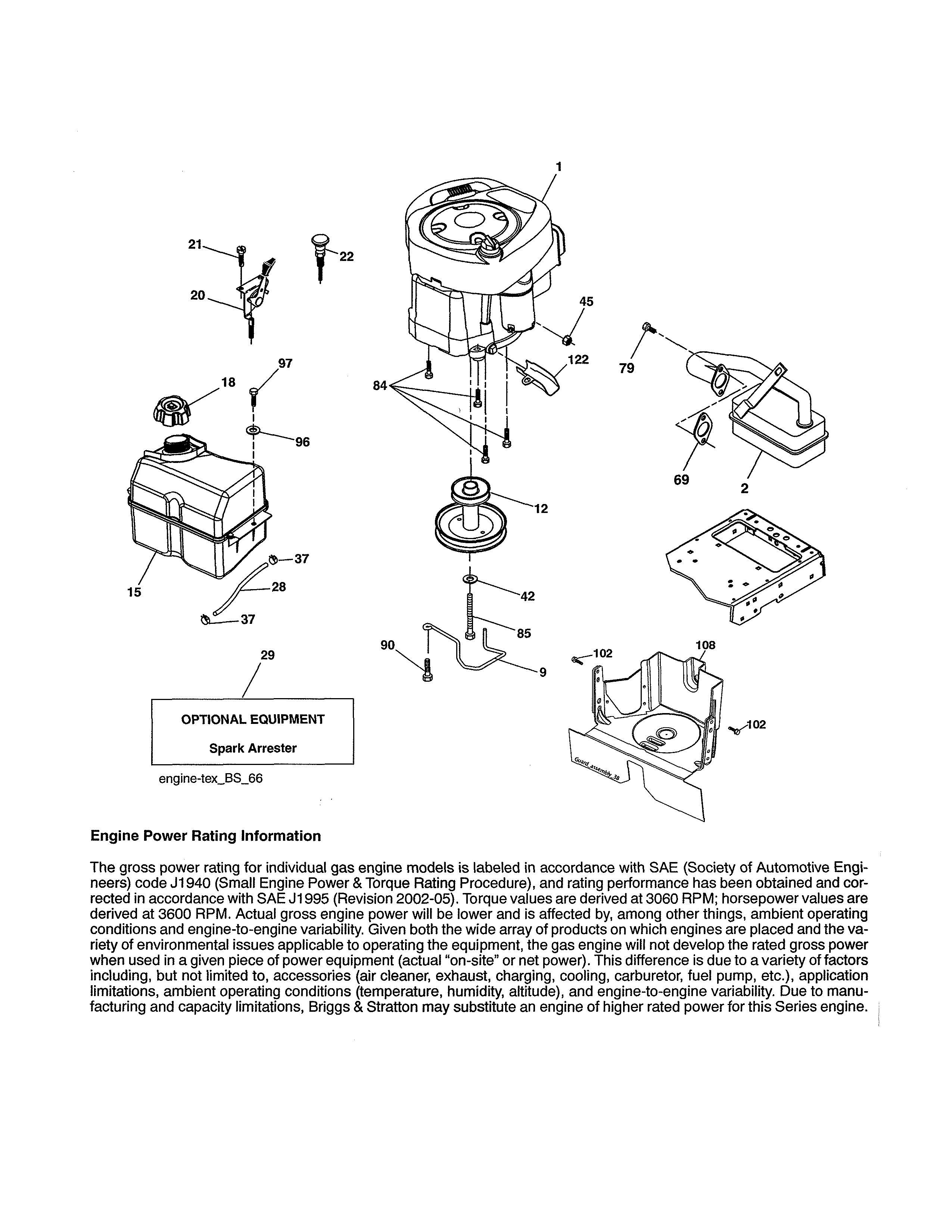 Engine Diagram and Parts List for 917991650  Craftsman Lawn Tractor
