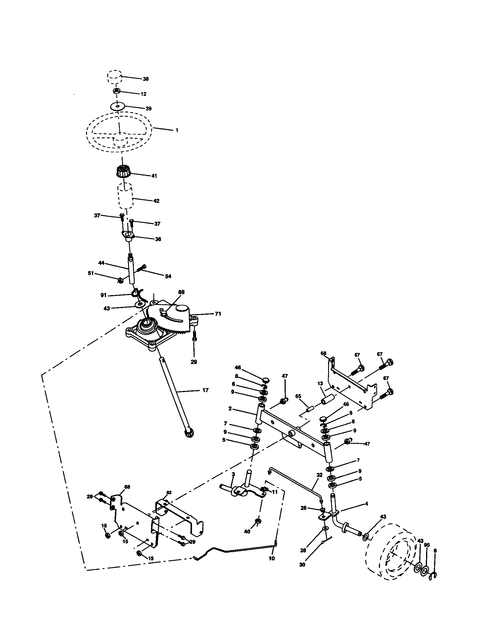 Steering Assembly Diagram and Parts List for 917277270  Craftsman Lawn Tractor