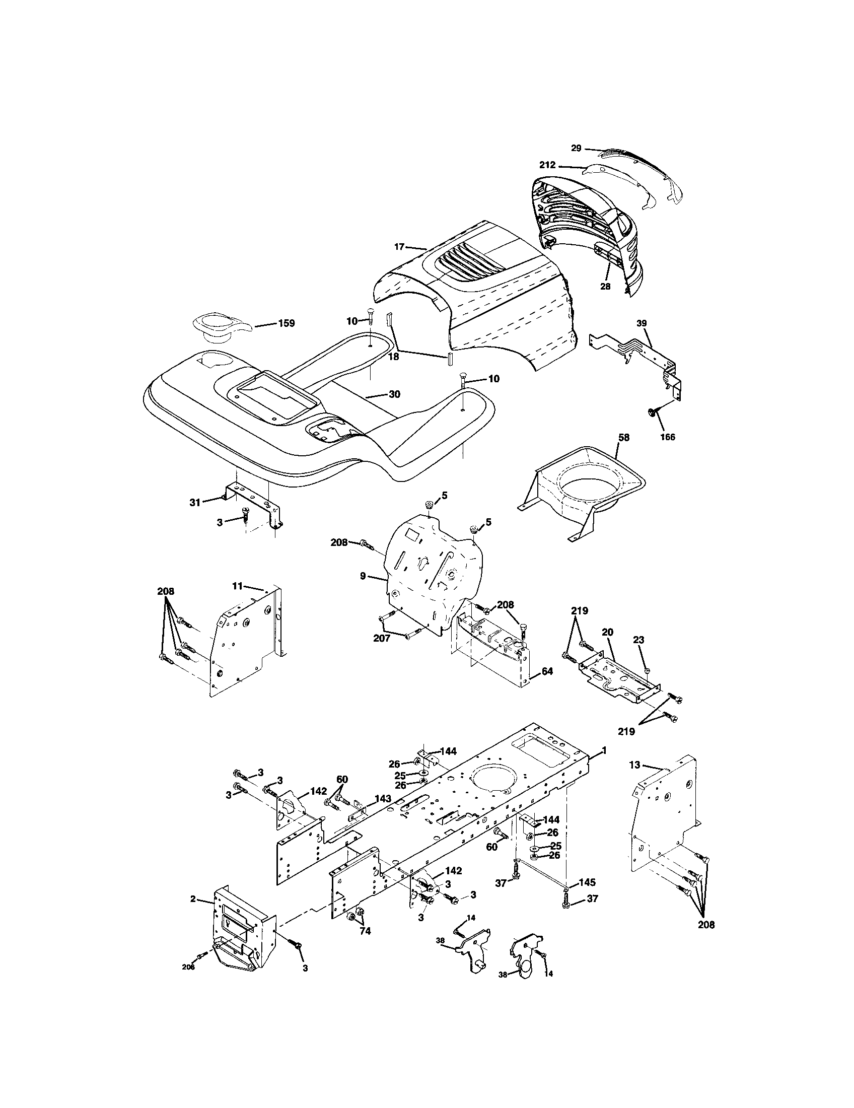 Chassis And Enclosures Diagram and Parts List for 917272460  Craftsman Lawn Tractor