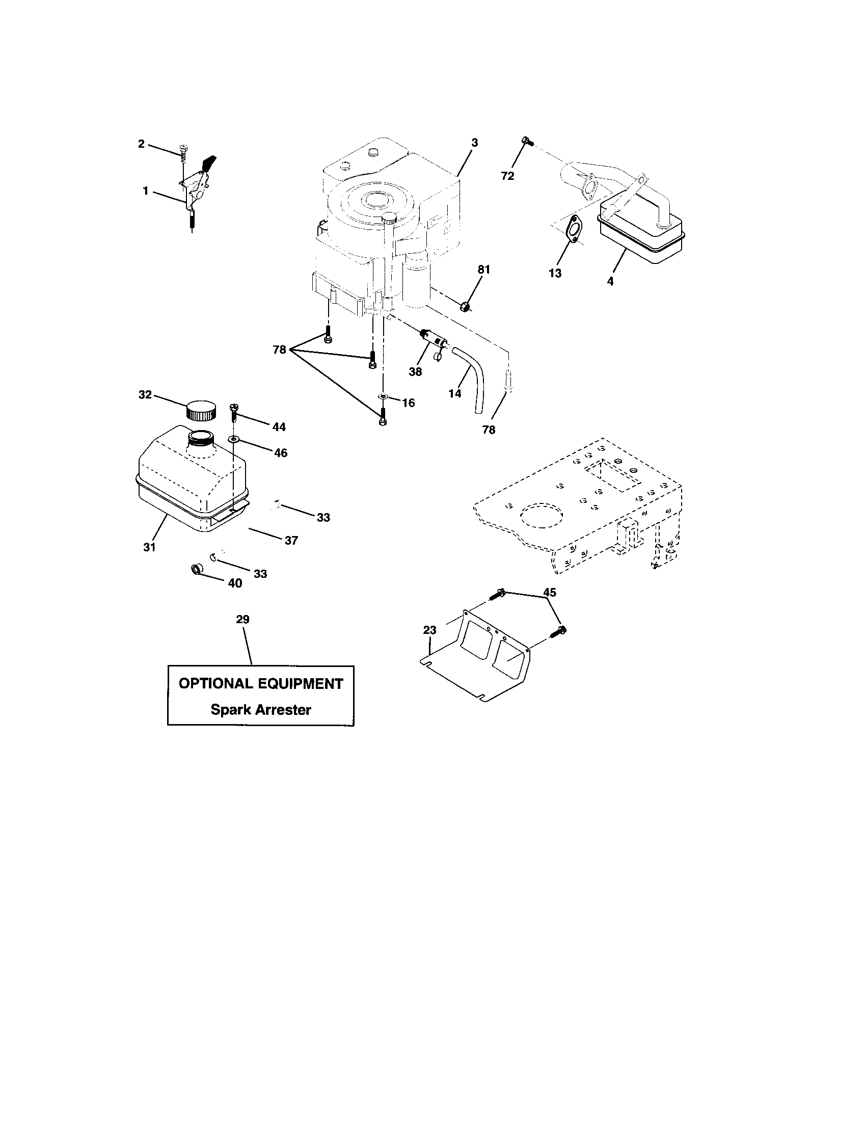 Engine Diagram and Parts List for 917273372  Craftsman Lawn Tractor