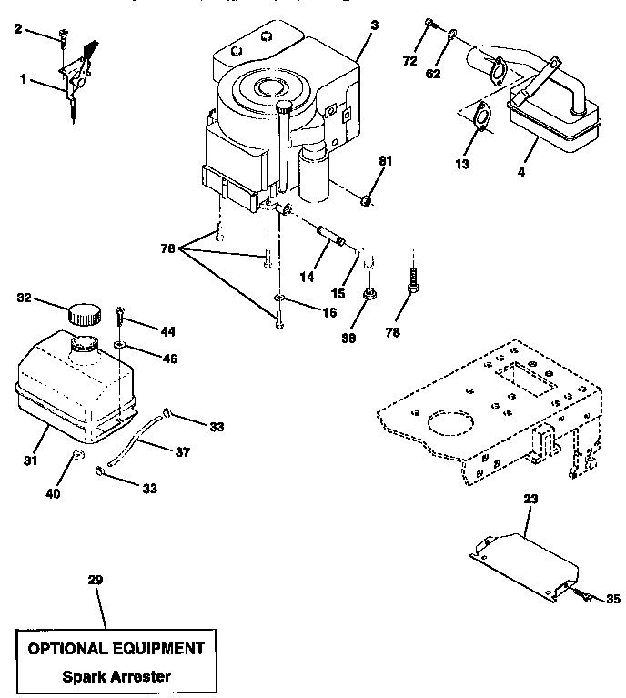 Engine Diagram and Parts List for 917258071  Craftsman Lawn Tractor