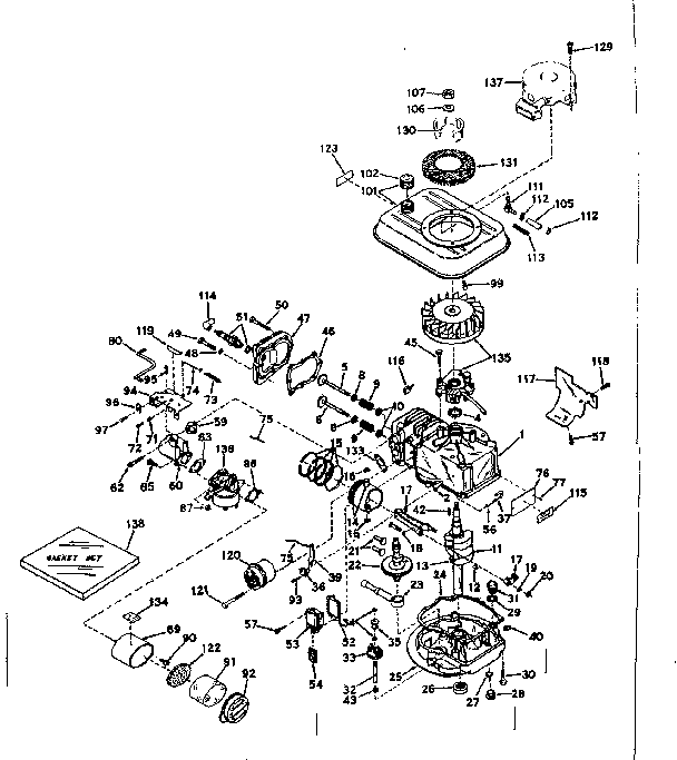 Basic Engine Diagram and Parts List for 143171152  Craftsman Engine