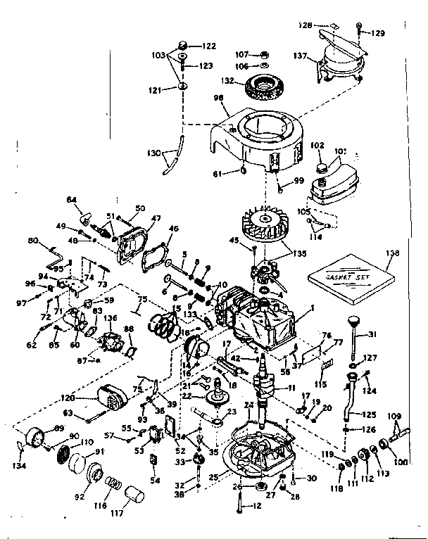 Basic Engine Diagram and Parts List for 143184152  Craftsman Engine