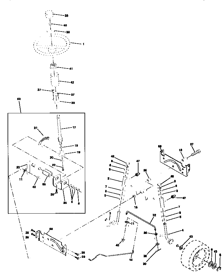 Steering Assembly Diagram and Parts List for 917258516  Craftsman Lawn Tractor