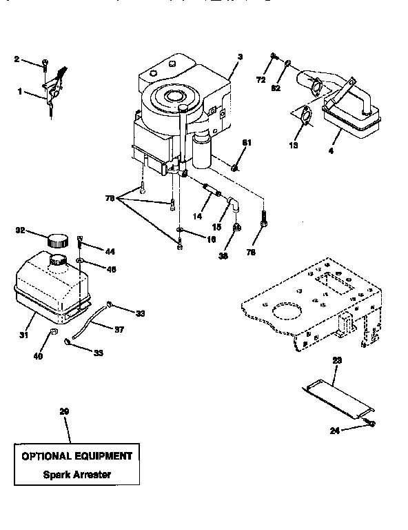 Engine Diagram and Parts List for 917252503  Craftsman Lawn Tractor