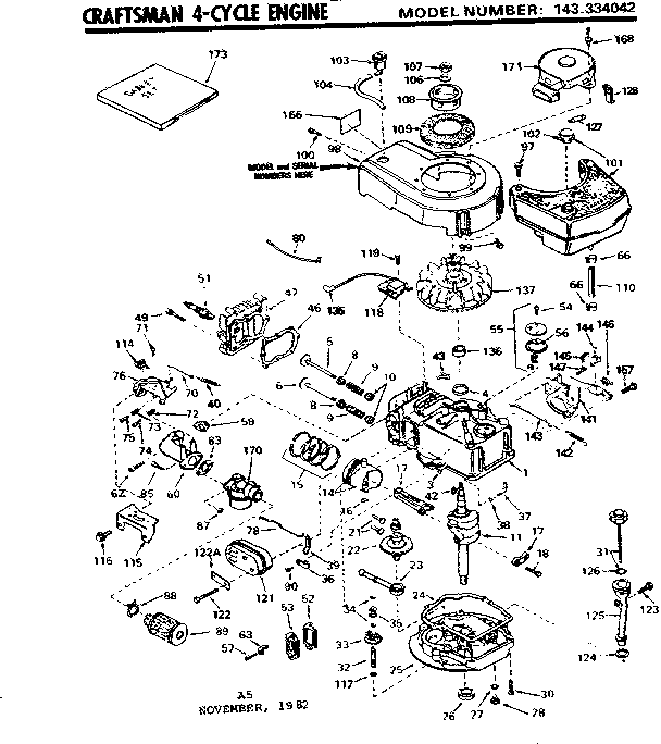 Replacement Parts Diagram and Parts List for 143334042  Craftsman Engine