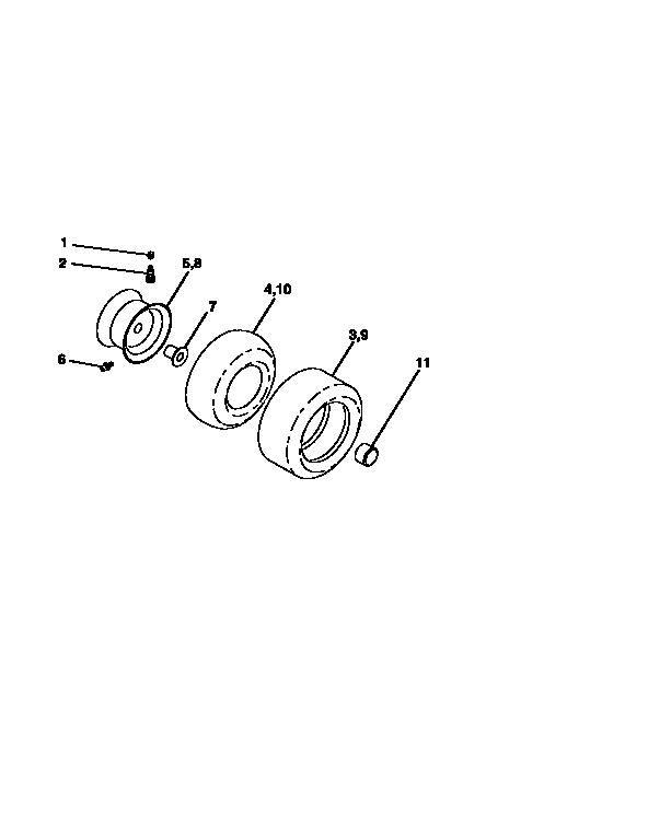 Wheels And Tires Diagram and Parts List for 917252581  Craftsman Lawn Tractor
