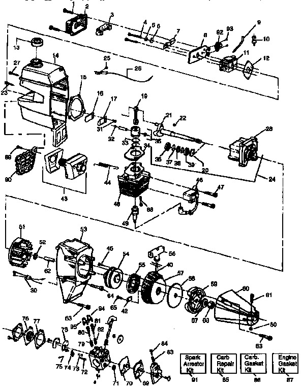 Engine Diagram and Parts List for 358798470  Craftsman Trimmer
