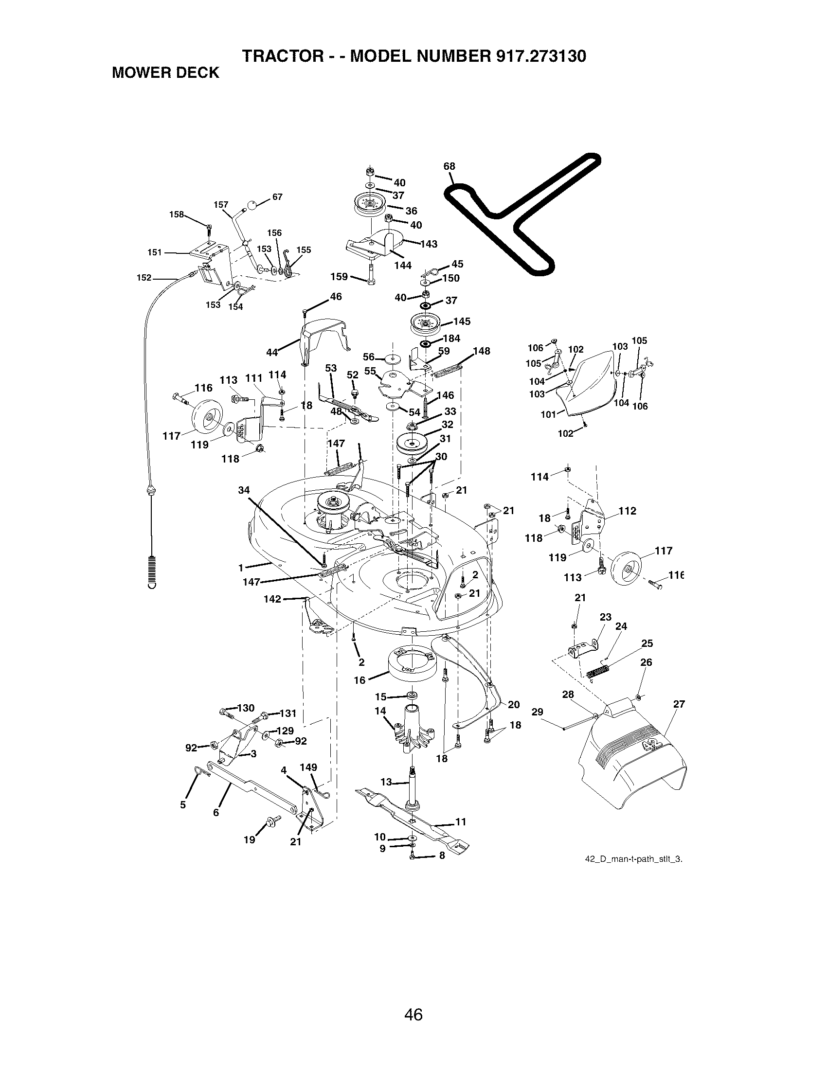 Mower Deck Diagram and Parts List for 917273130  Craftsman Lawn Tractor