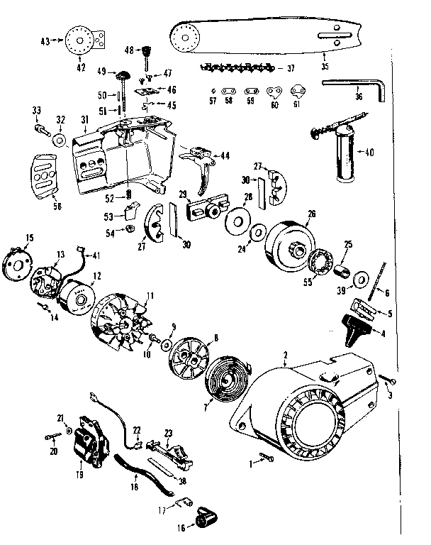 Flywheel Assembly Diagram and Parts List for 358352240  Craftsman Chainsaw