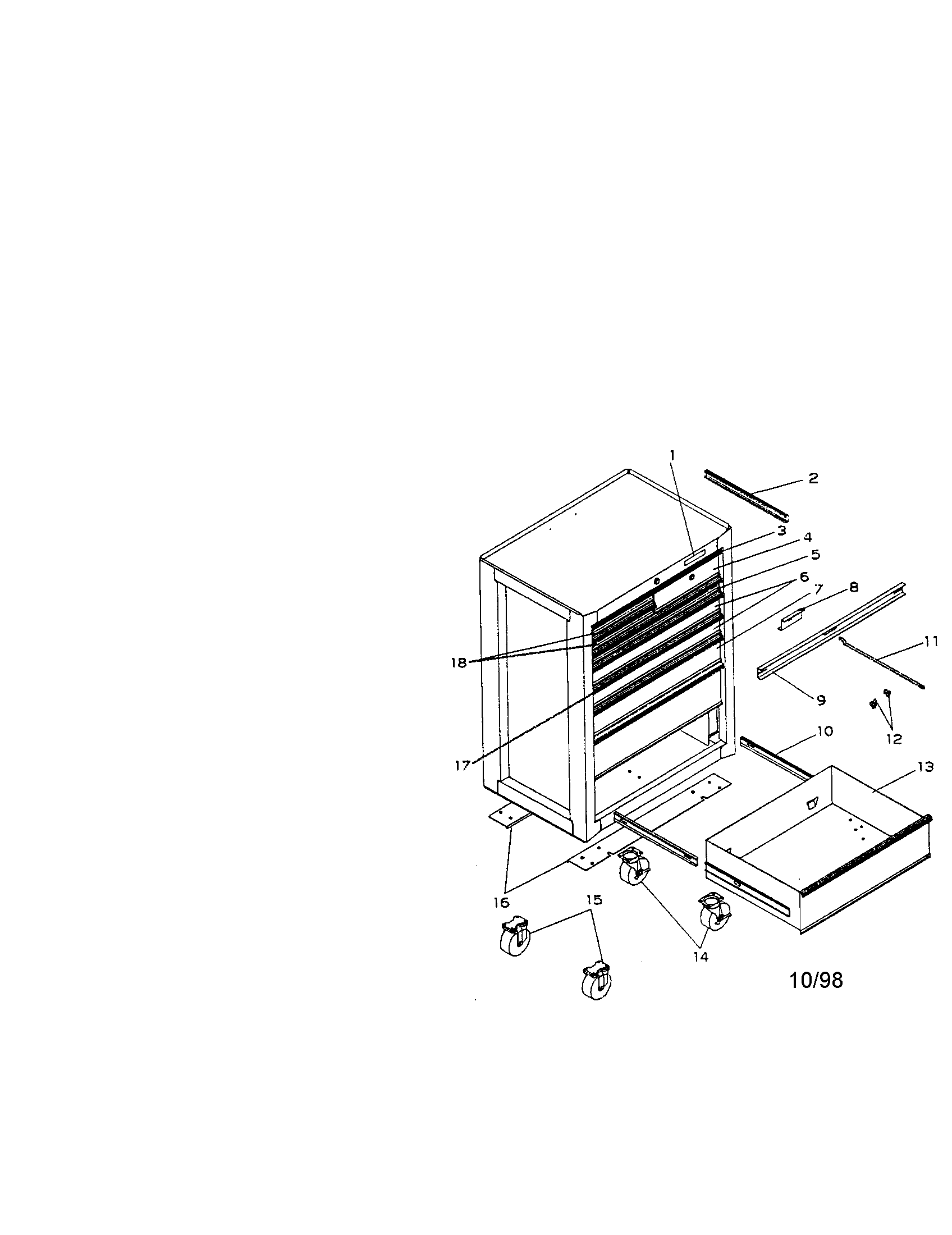 9 Drawer Professional Roll-away Diagram and Parts List for 706652255  Craftsman Tool Stand & Cart