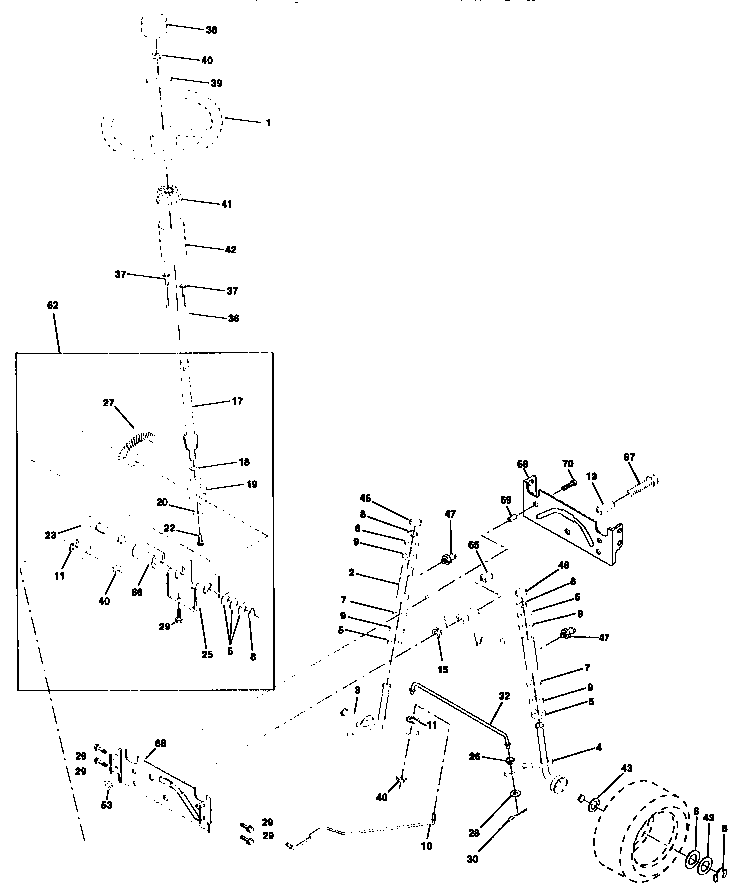 Steering Assembly Diagram and Parts List for 917258482  Craftsman Lawn Tractor