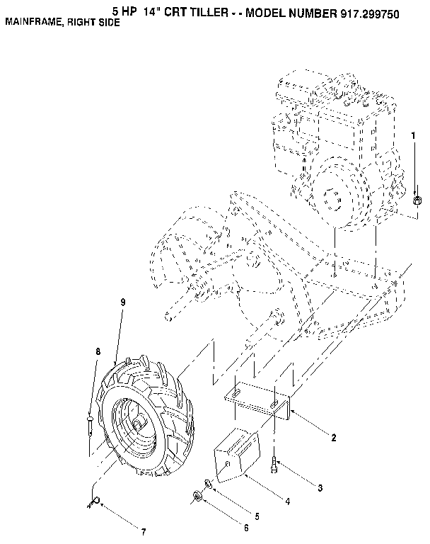 Mainframe, Right Side Diagram and Parts List for 917299750  Craftsman Tiller