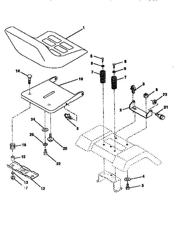 Seat Assembly Diagram and Parts List for 917252511  Craftsman Lawn Tractor