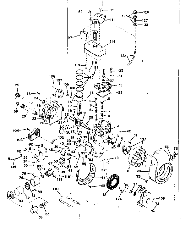 Basic Engine Diagram and Parts List for 143581082  Craftsman Engine