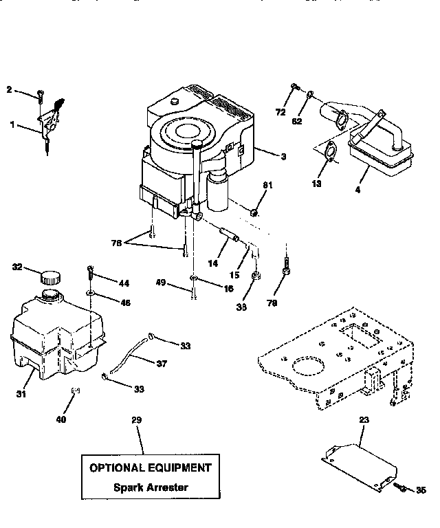 Engine Diagram and Parts List for 25995  Craftsman Lawn Tractor