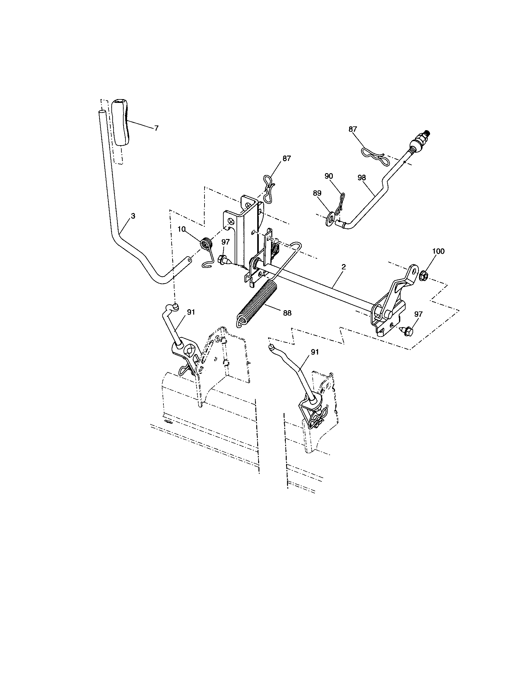 Lift Diagram and Parts List for 917288142  Craftsman Lawn Tractor