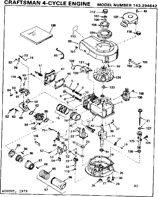 Engine Diagram and Parts List for 143294642  Craftsman Engine