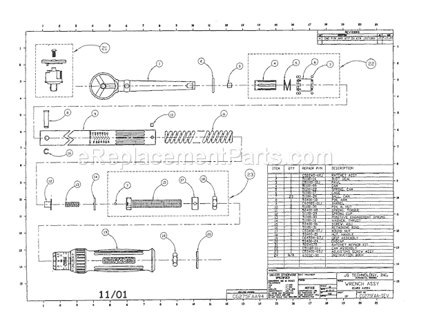 Torque Wrench Diagram and Parts List for 44594  Craftsman Wrench