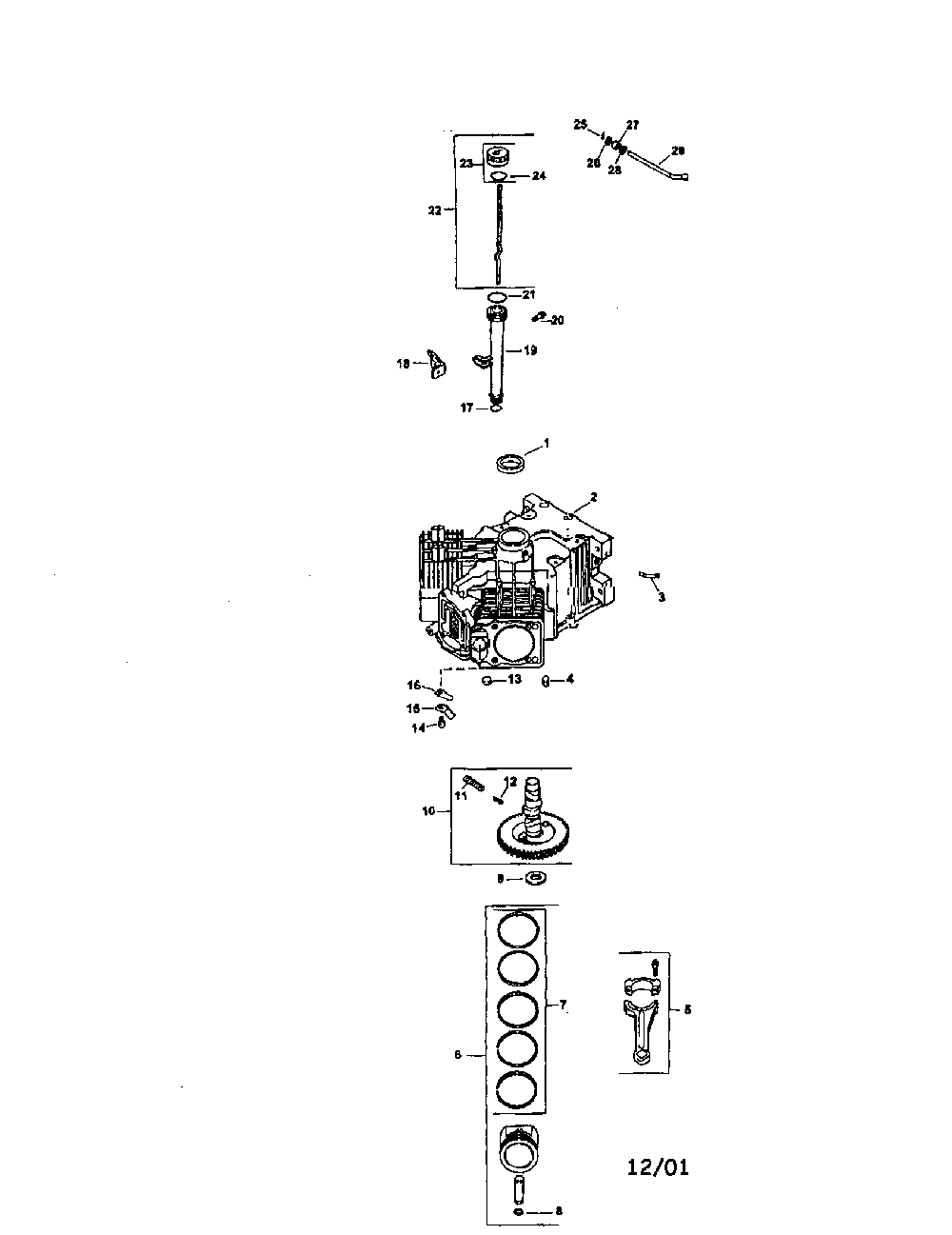 Crankcase Diagram and Parts List for CV675-77549  Craftsman Engine