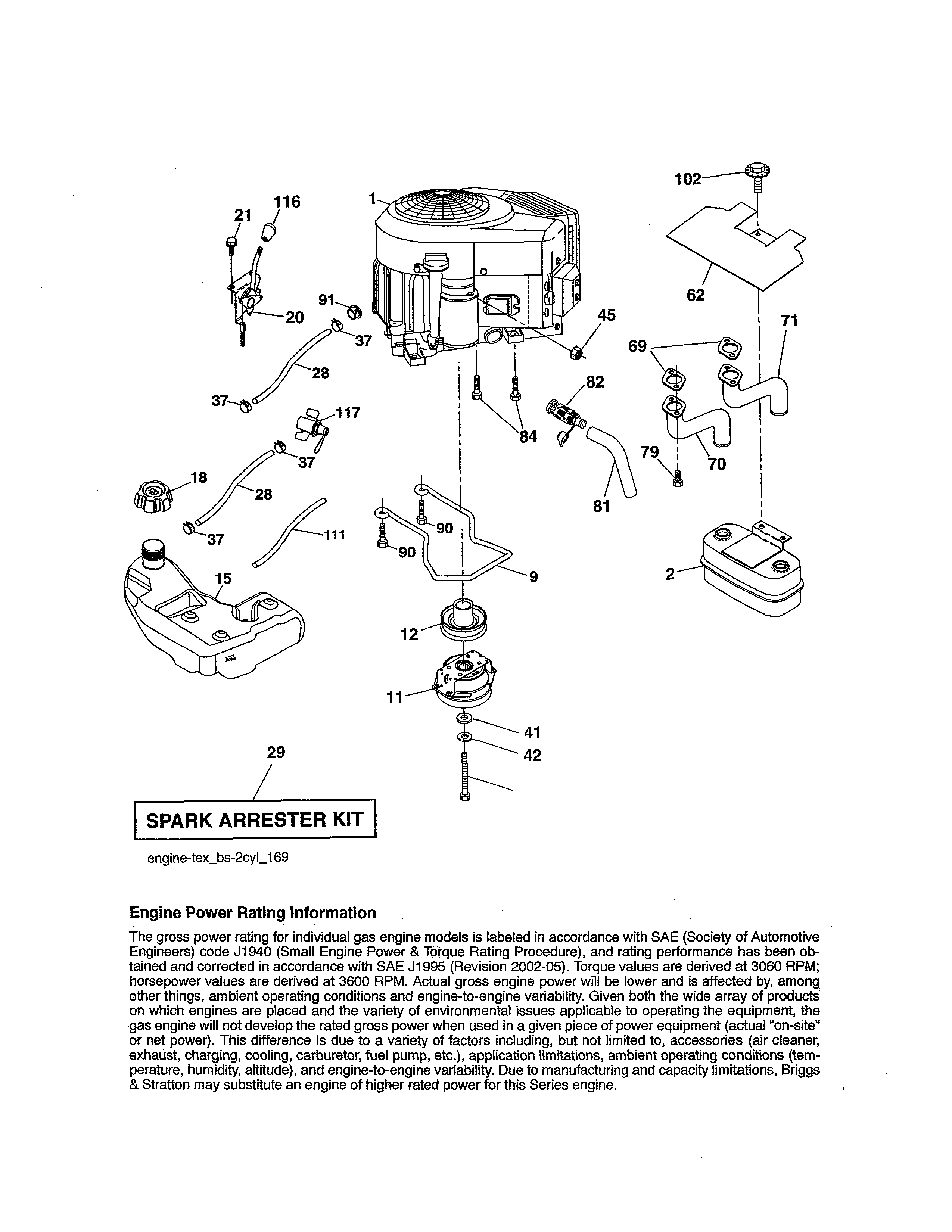 Engine Diagram and Parts List for 917204021  Craftsman Lawn Tractor
