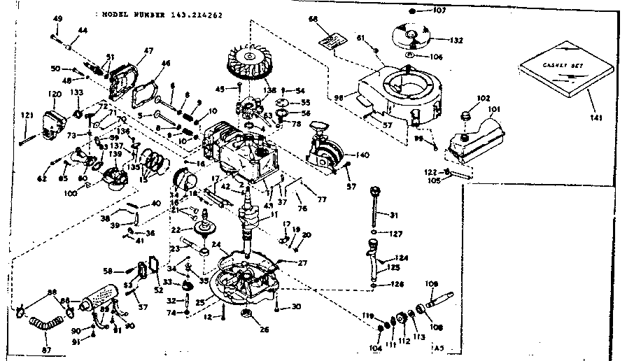 Basic Engine Diagram and Parts List for 143214262  Craftsman Engine