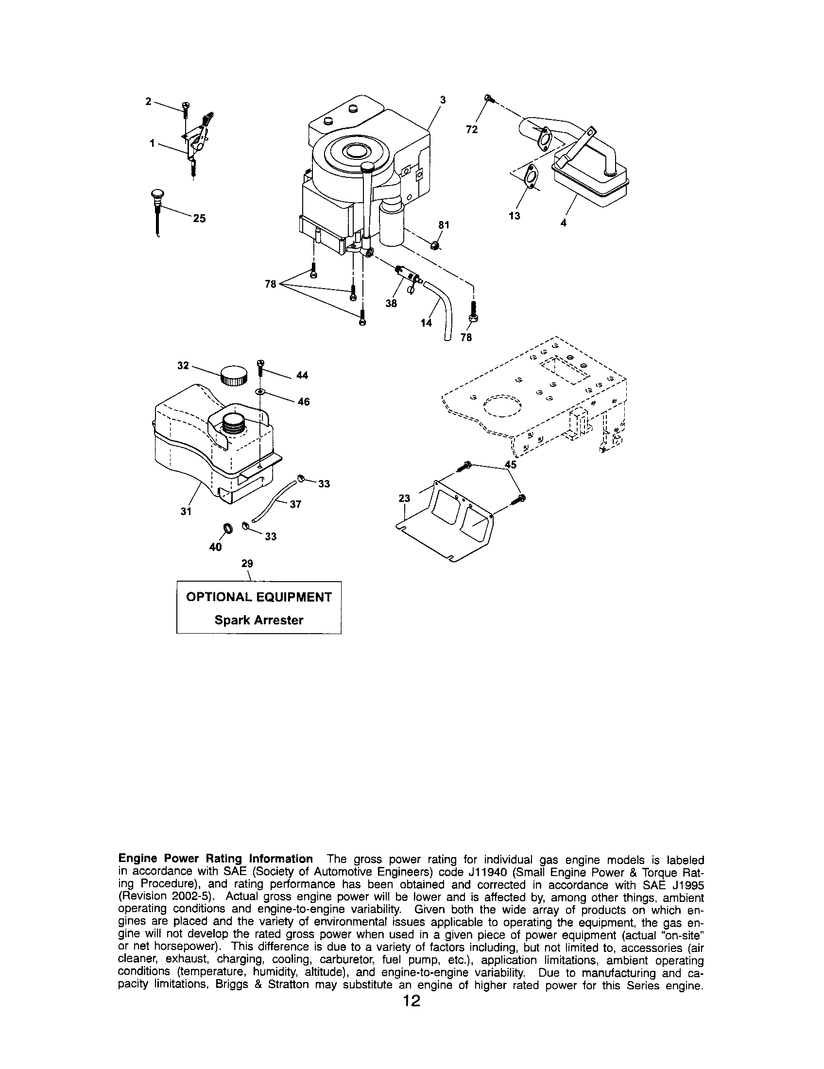 Engine Diagram and Parts List for 917287031  Craftsman Lawn Tractor
