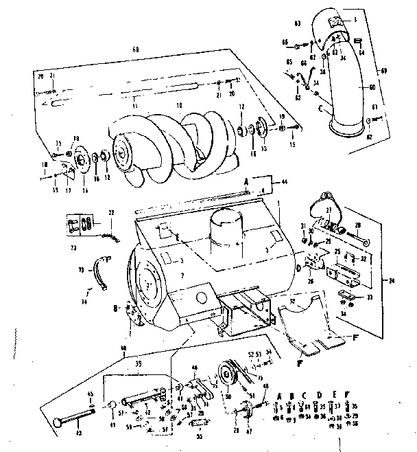 Auger Assembly Diagram and Parts List for 84224071  Craftsman Snow Blower