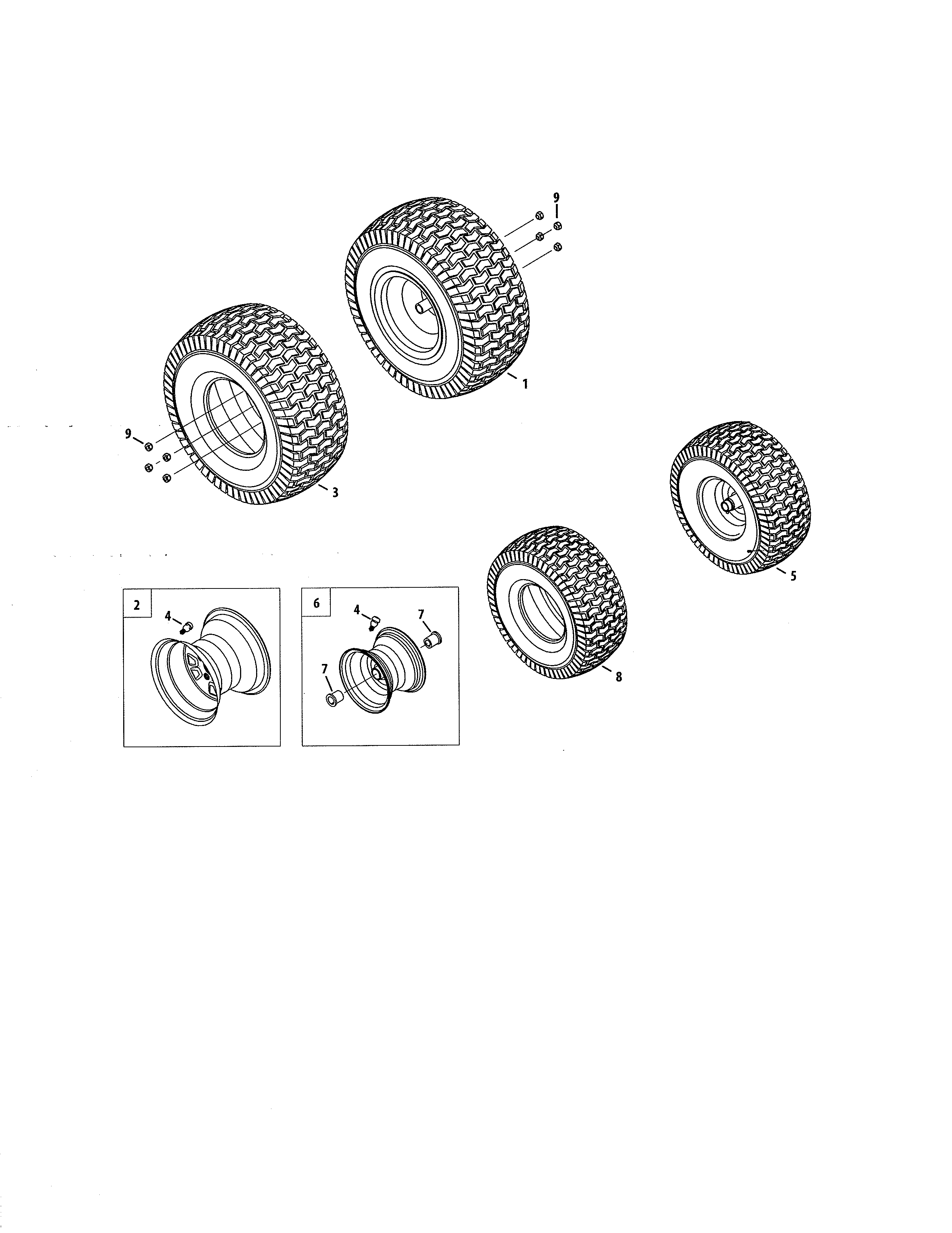 Wheels/rims Diagram and Parts List for 247204430  Craftsman Lawn Tractor