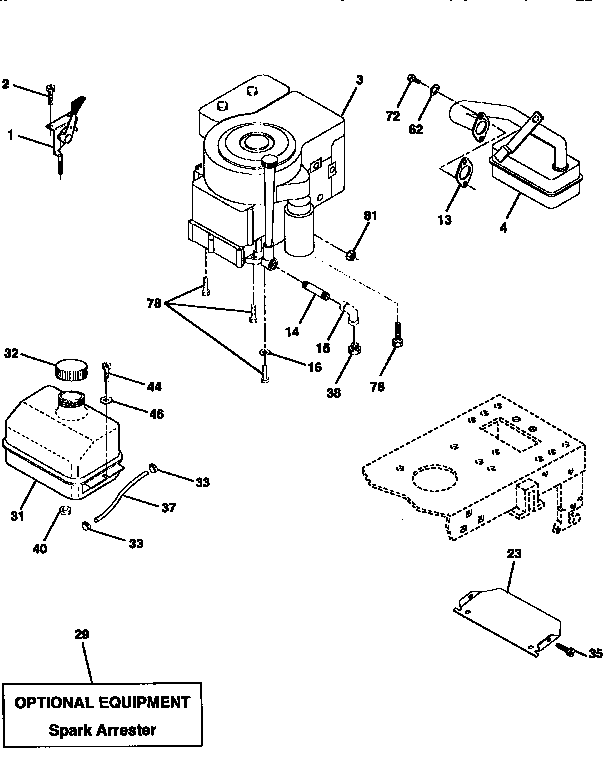 Engine Diagram and Parts List for 917256812  Craftsman Lawn Tractor