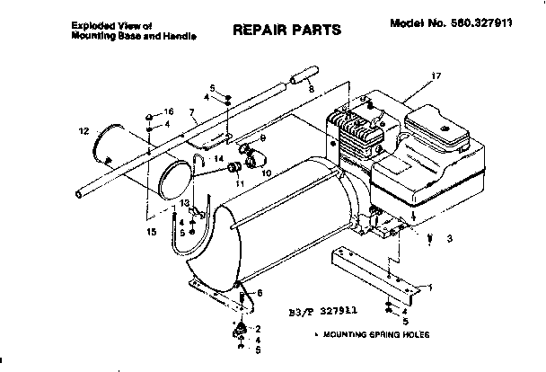 Mounting Base And Handle Diagram and Parts List for 580327911  Craftsman Engine