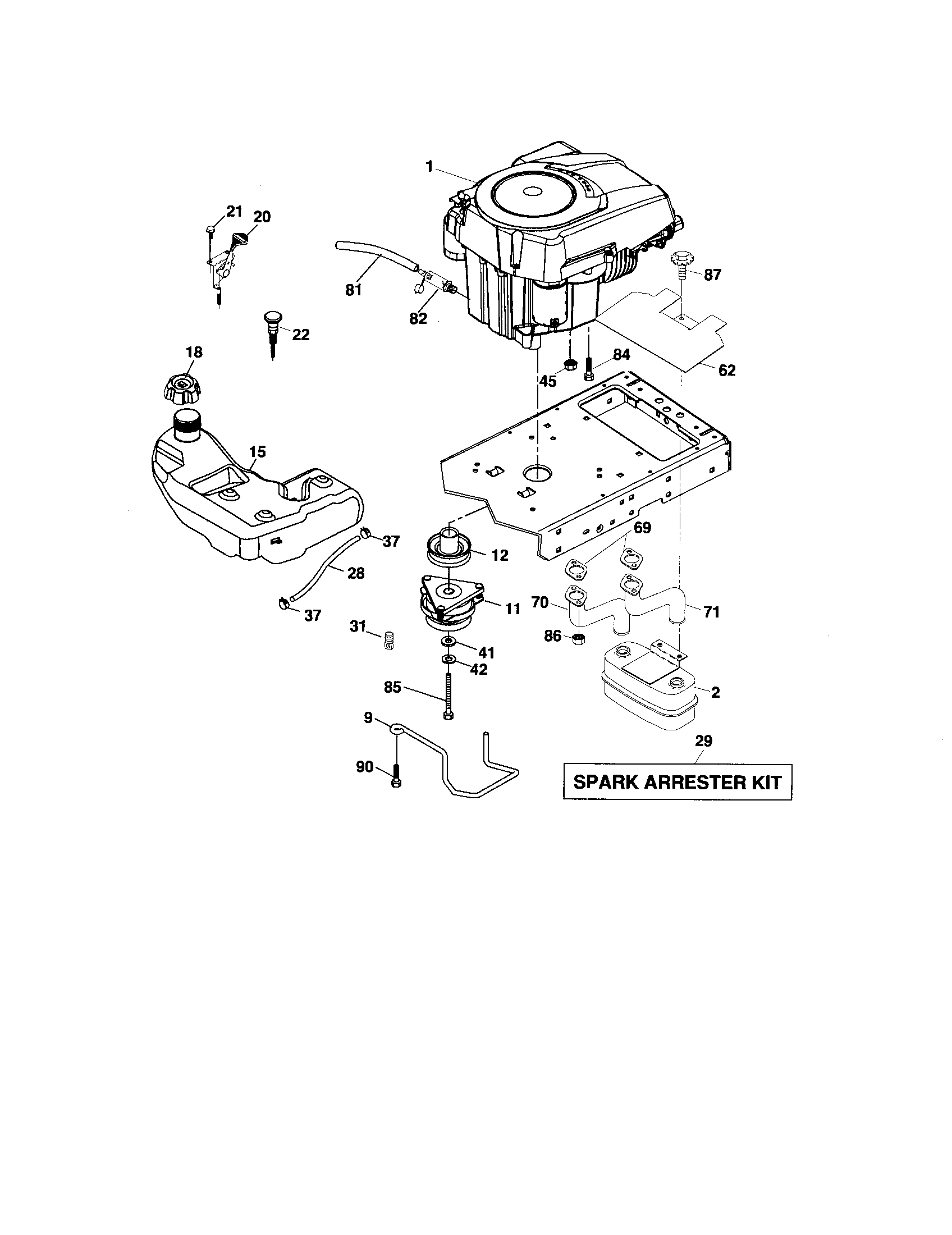 Engine Diagram and Parts List for 917276883  Craftsman Lawn Tractor