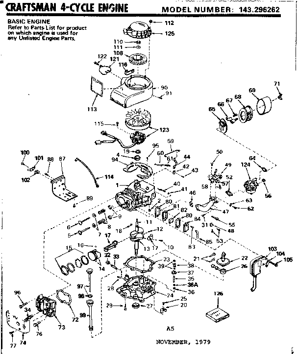 Replacement Parts Diagram and Parts List for 143296262  Craftsman Engine