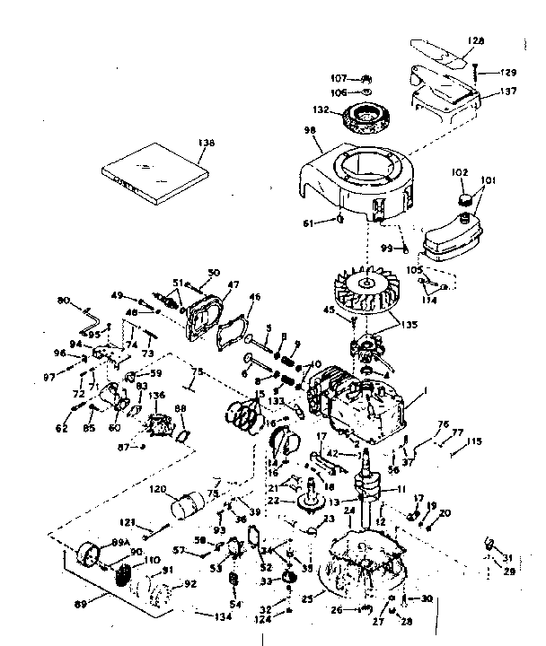 Basic Engine Diagram and Parts List for 143171302  Craftsman Engine