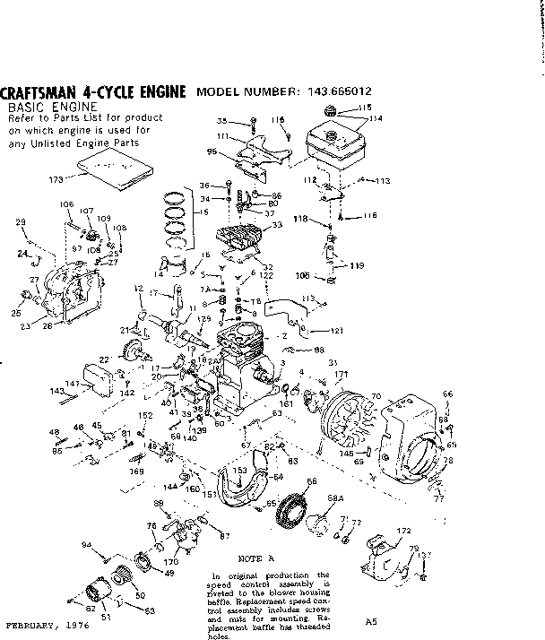Replacement Parts Diagram and Parts List for 143665012  Craftsman Engine