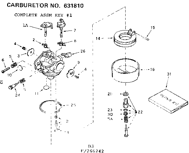 Carburetor Diagram and Parts List for 143266242  Craftsman Engine