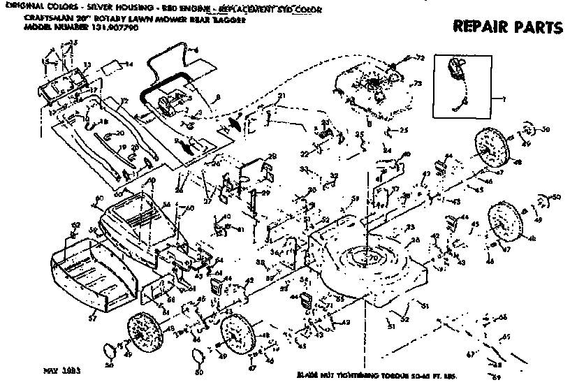 Replacement Parts Diagram and Parts List for 131907790  Craftsman Lawn Mower