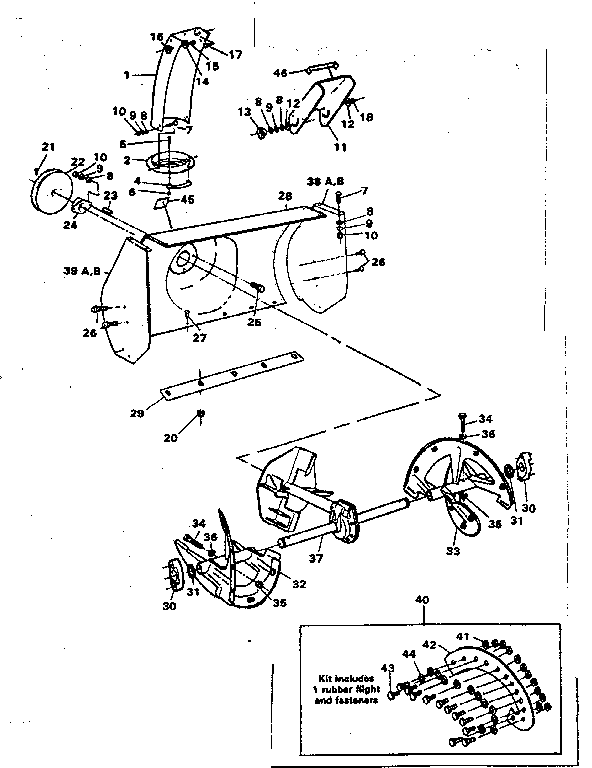 Auger Housing Assembly Diagram and Parts List for 8875  Craftsman Snow Blower