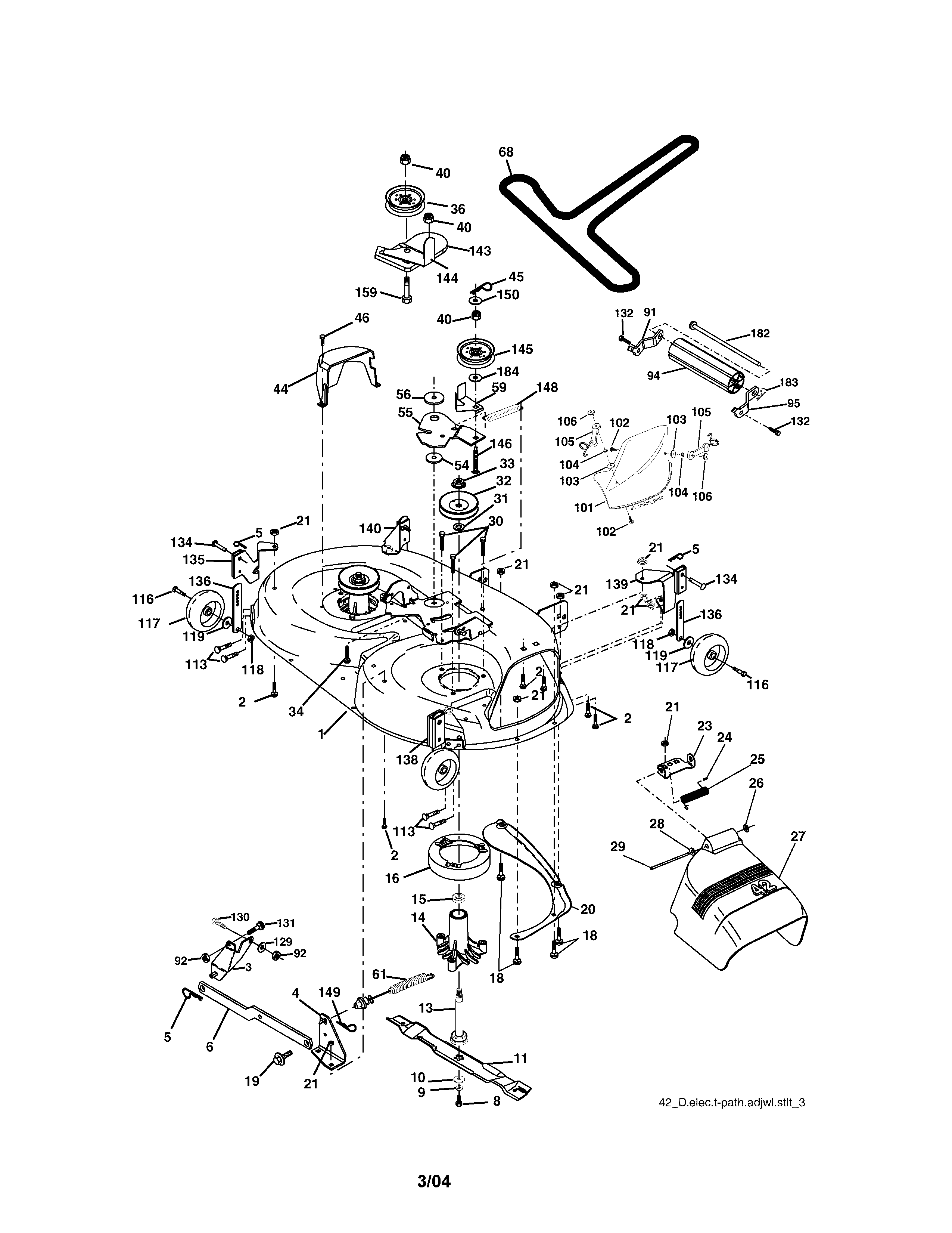 Mower Deck Diagram and Parts List for 917273632  Craftsman Lawn Tractor