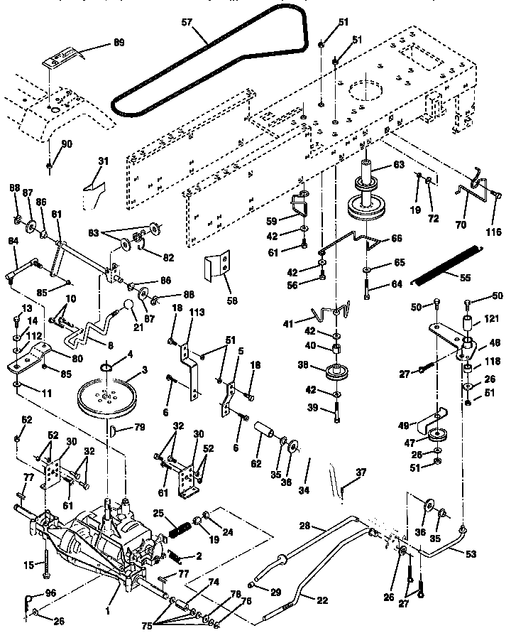 Drive Diagram and Parts List for 917258071  Craftsman Lawn Tractor