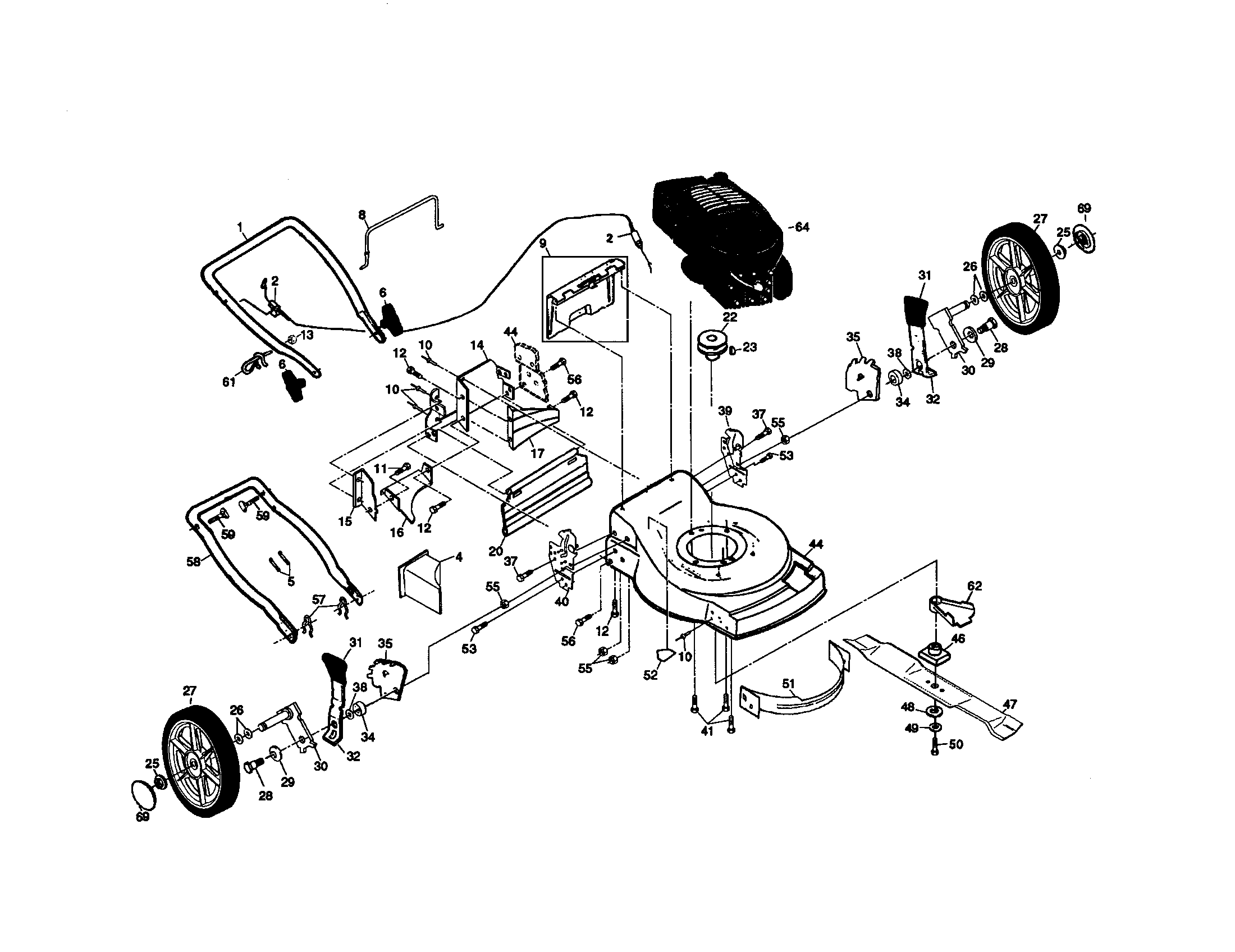 Main Frame Diagram and Parts List for 917377563  Craftsman Lawn Mower
