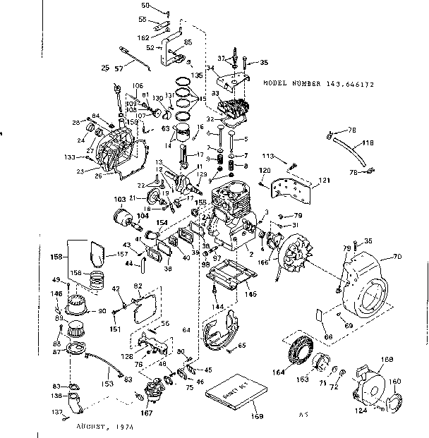 Replacement Parts Diagram and Parts List for 143646172  Craftsman Engine