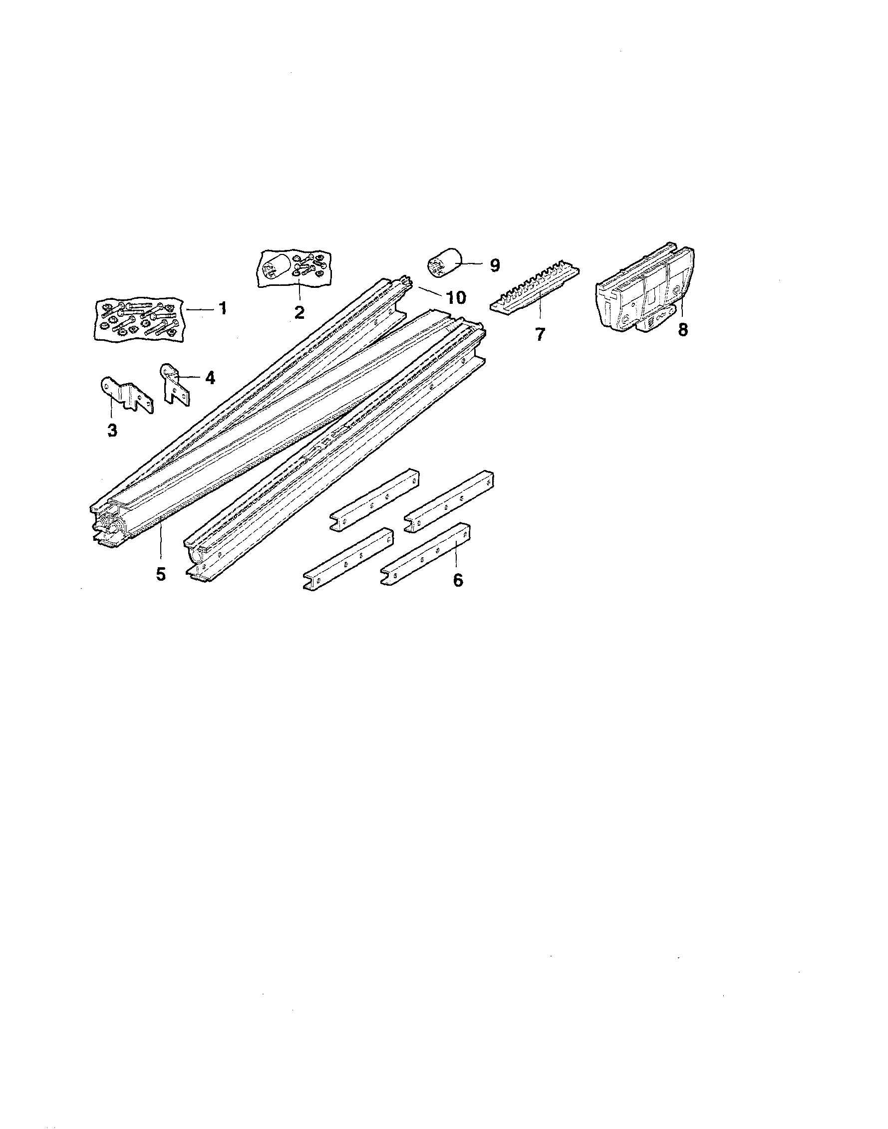 Rail Assembly Diagram and Parts List for 13953992D  Craftsman Garage Door Opener