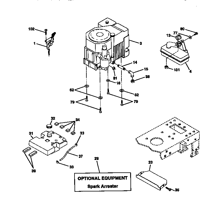 Engine Diagram and Parts List for 917272021  Craftsman Lawn Tractor