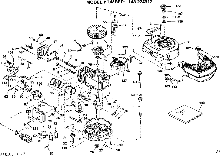 Engine Diagram and Parts List for 143274512  Craftsman Engine