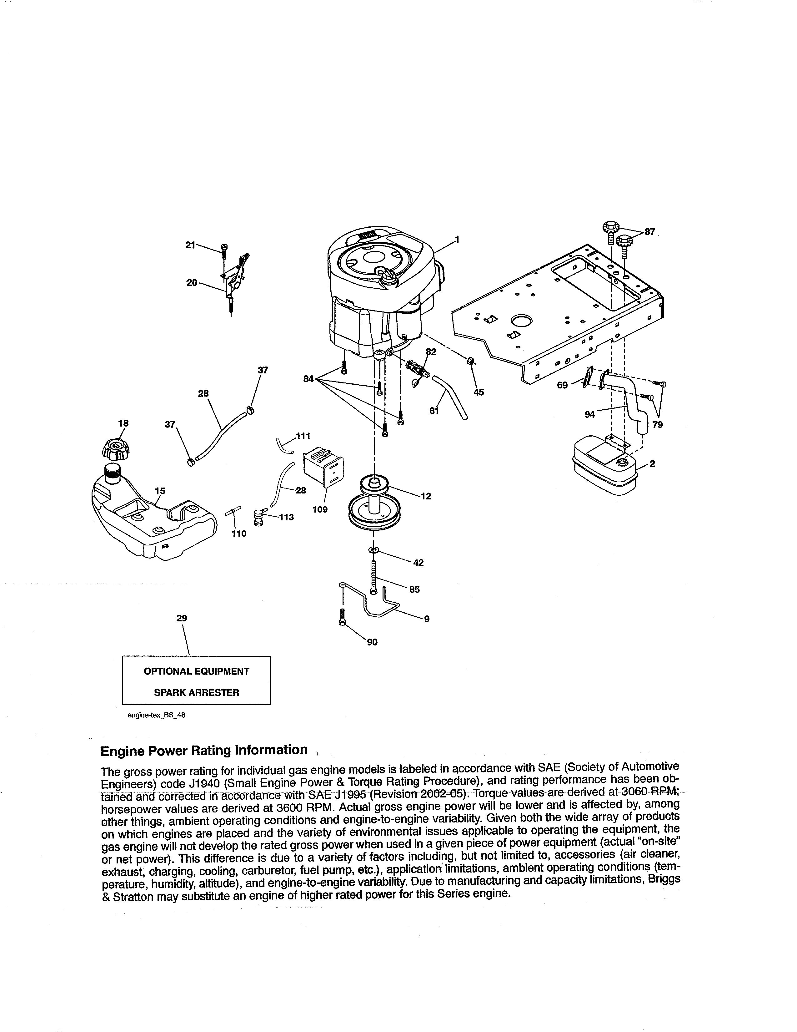 Engine Diagram and Parts List for 917255840  Craftsman Lawn Tractor