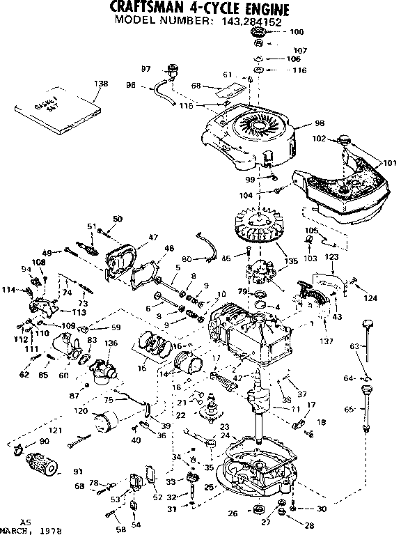 Replacement Parts Diagram and Parts List for 143284152  Craftsman Engine
