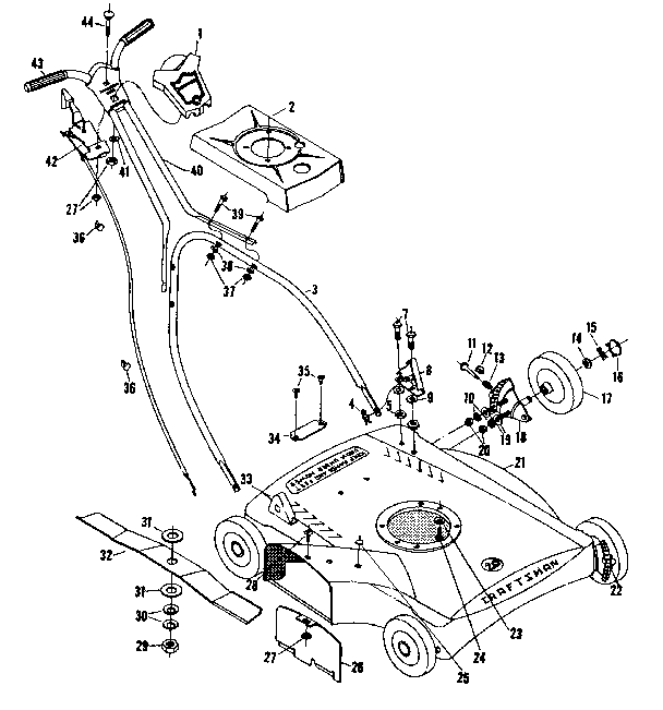 Replacement Parts Diagram and Parts List for 13191200  Craftsman Lawn Mower