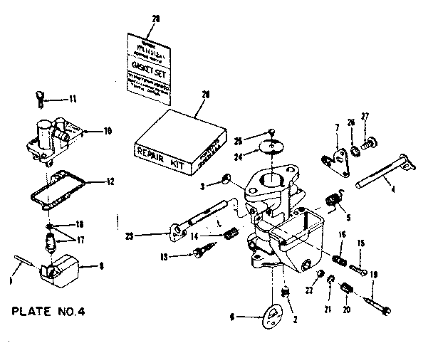 Carburetor No. 29636 Diagram and Parts List for 14336250  Craftsman Engine