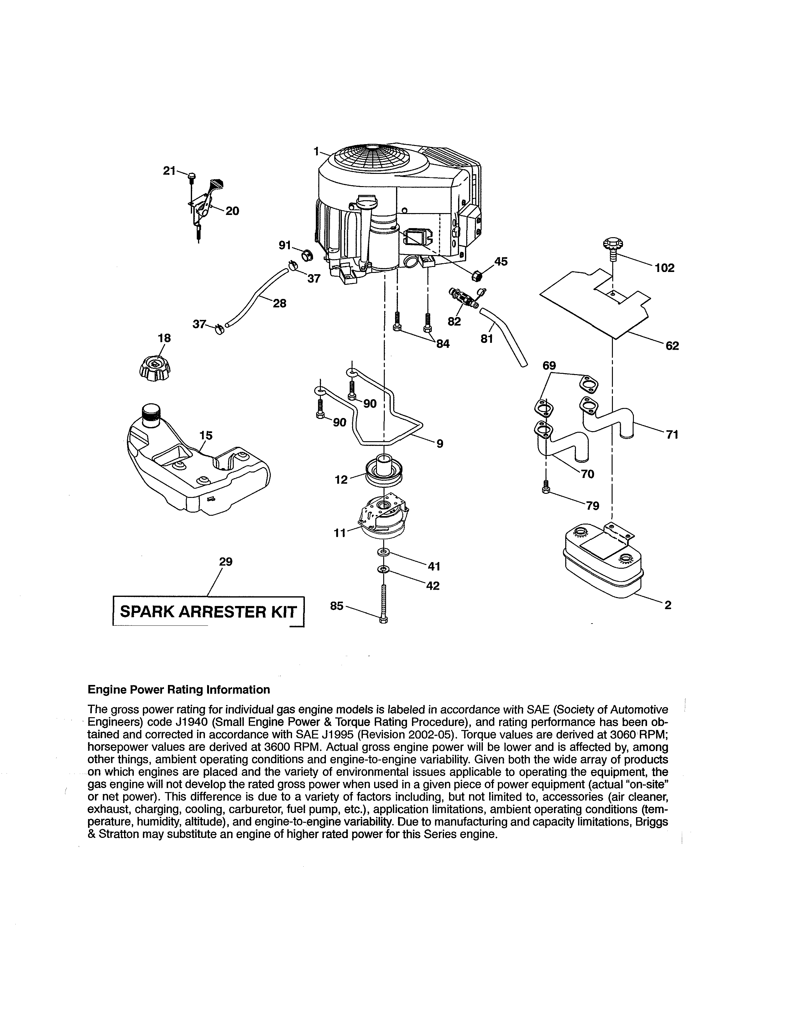 Engine Diagram and Parts List for 917988270  Craftsman Lawn Tractor